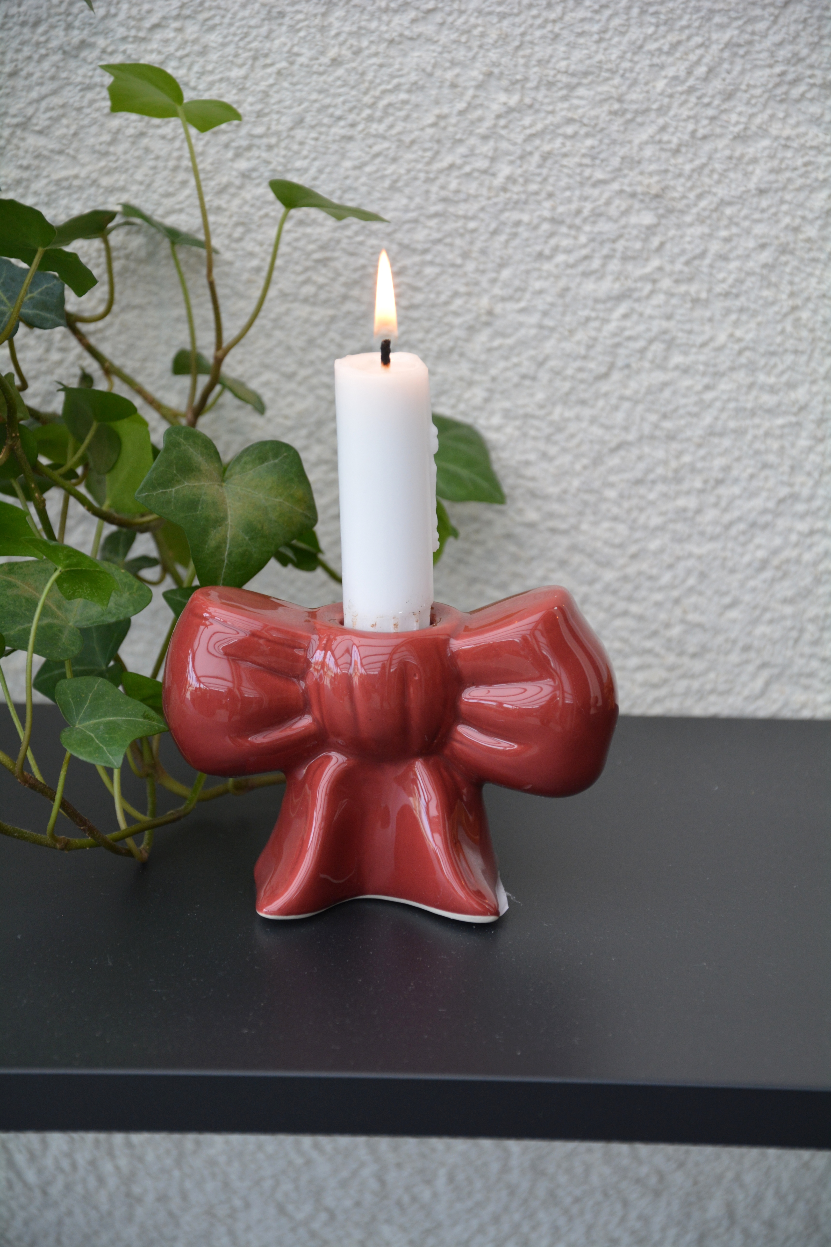 Ljusstake rosett vinröd 11 cm keramik - 4