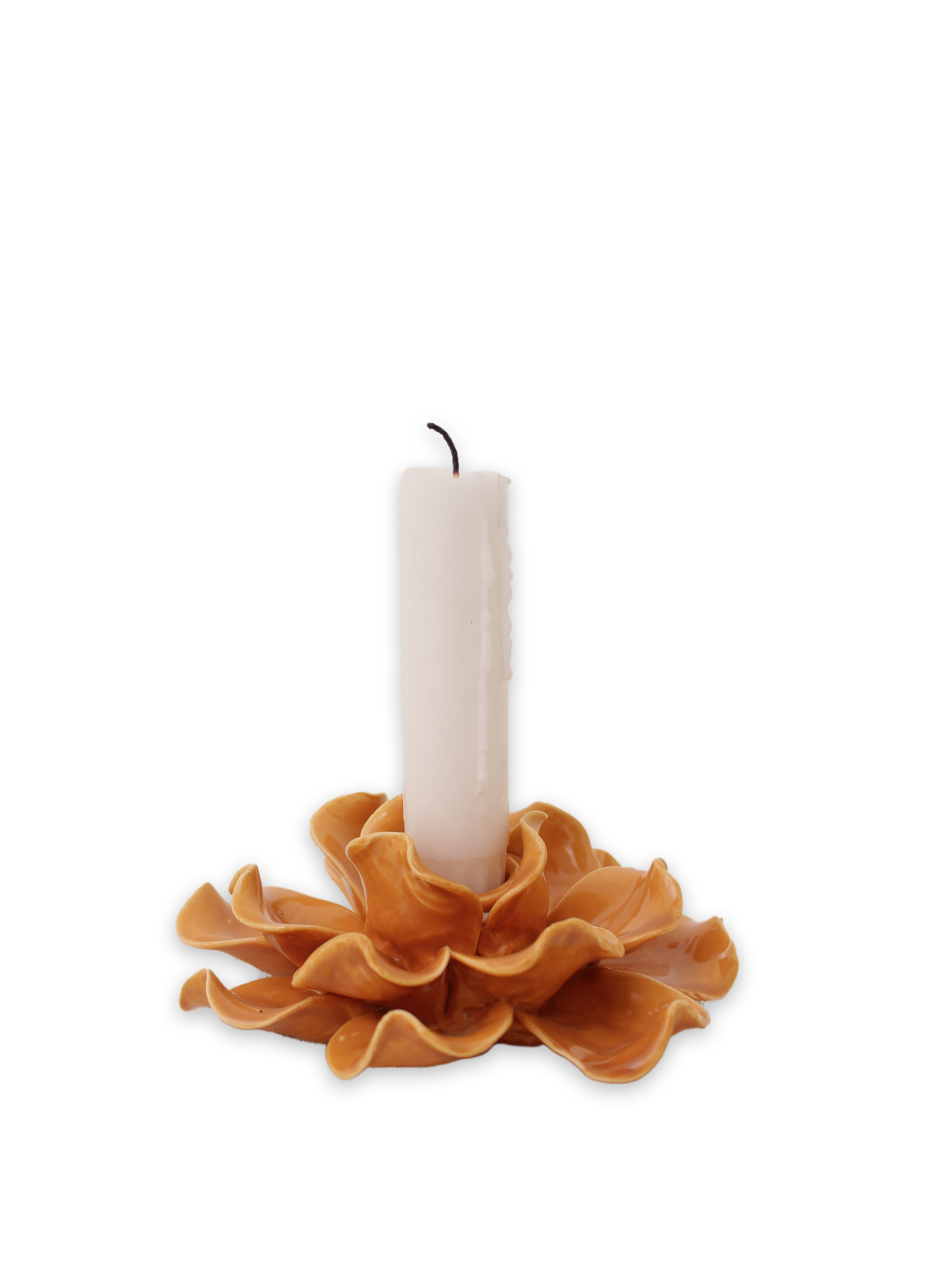 Ljuslykta blomma i keramik ockra 11,5 cm - 4
