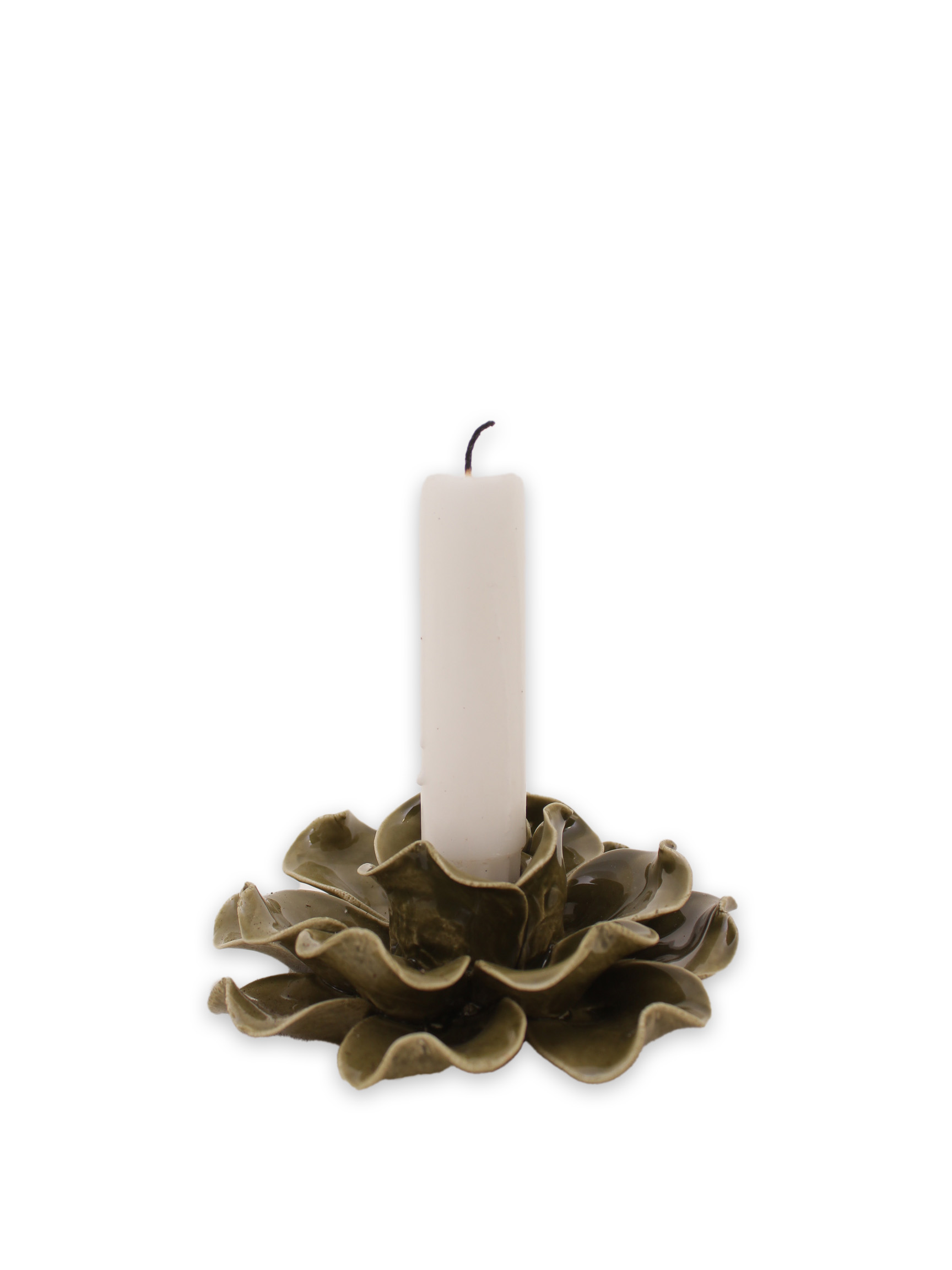 Ljuslykta blomma i keramik skogsgrön 11,5 cm - 4