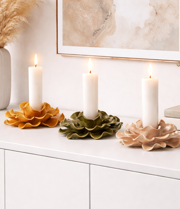 Ljuslykta blomma i keramik beige 11,5 cm