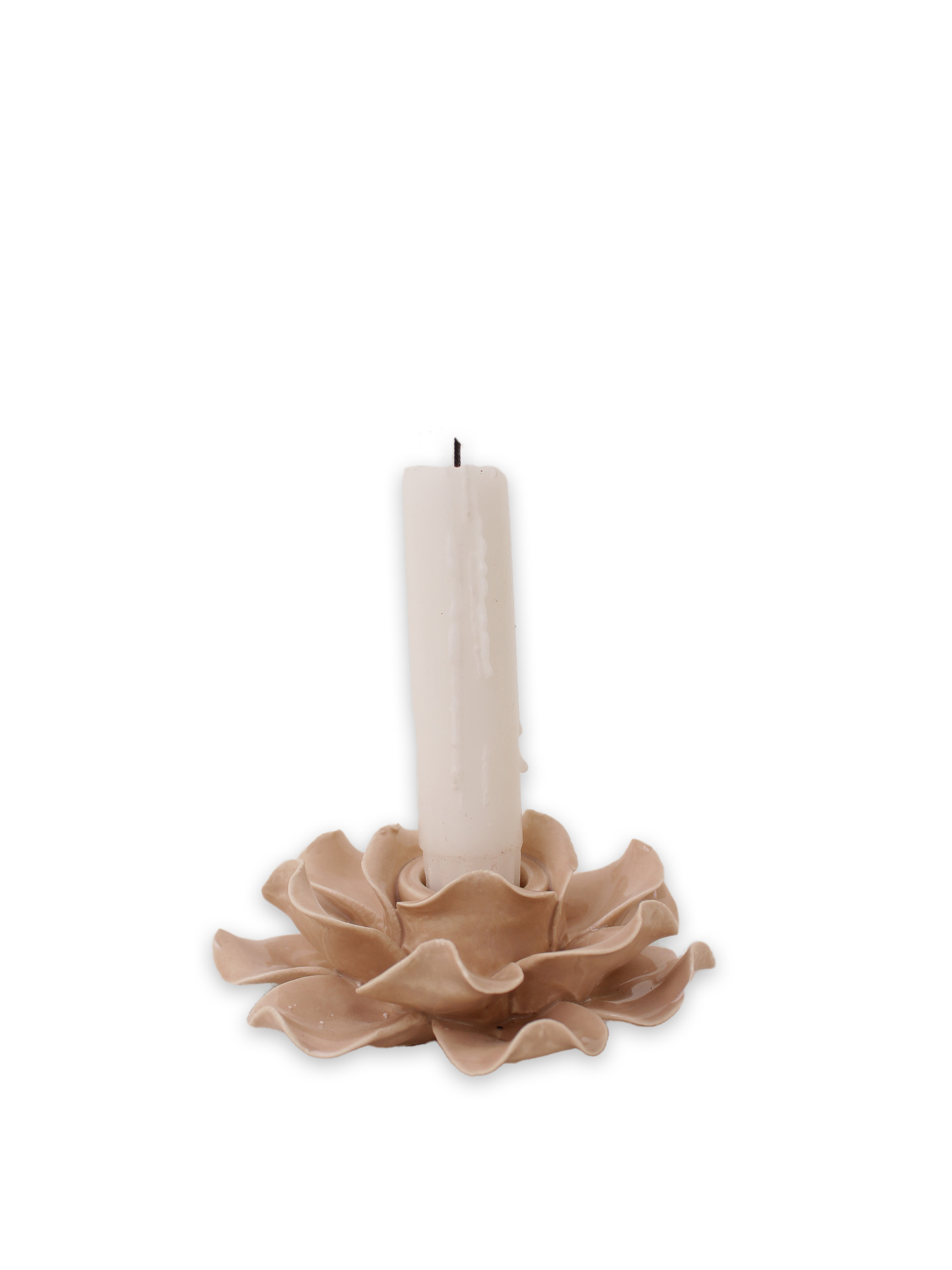 Ljuslykta blomma i keramik beige 11,5 cm - 3