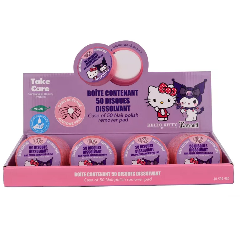 Hello Kitty & Kuromi nagellacksborttagningspads med doft av Rose - 50 st - 3