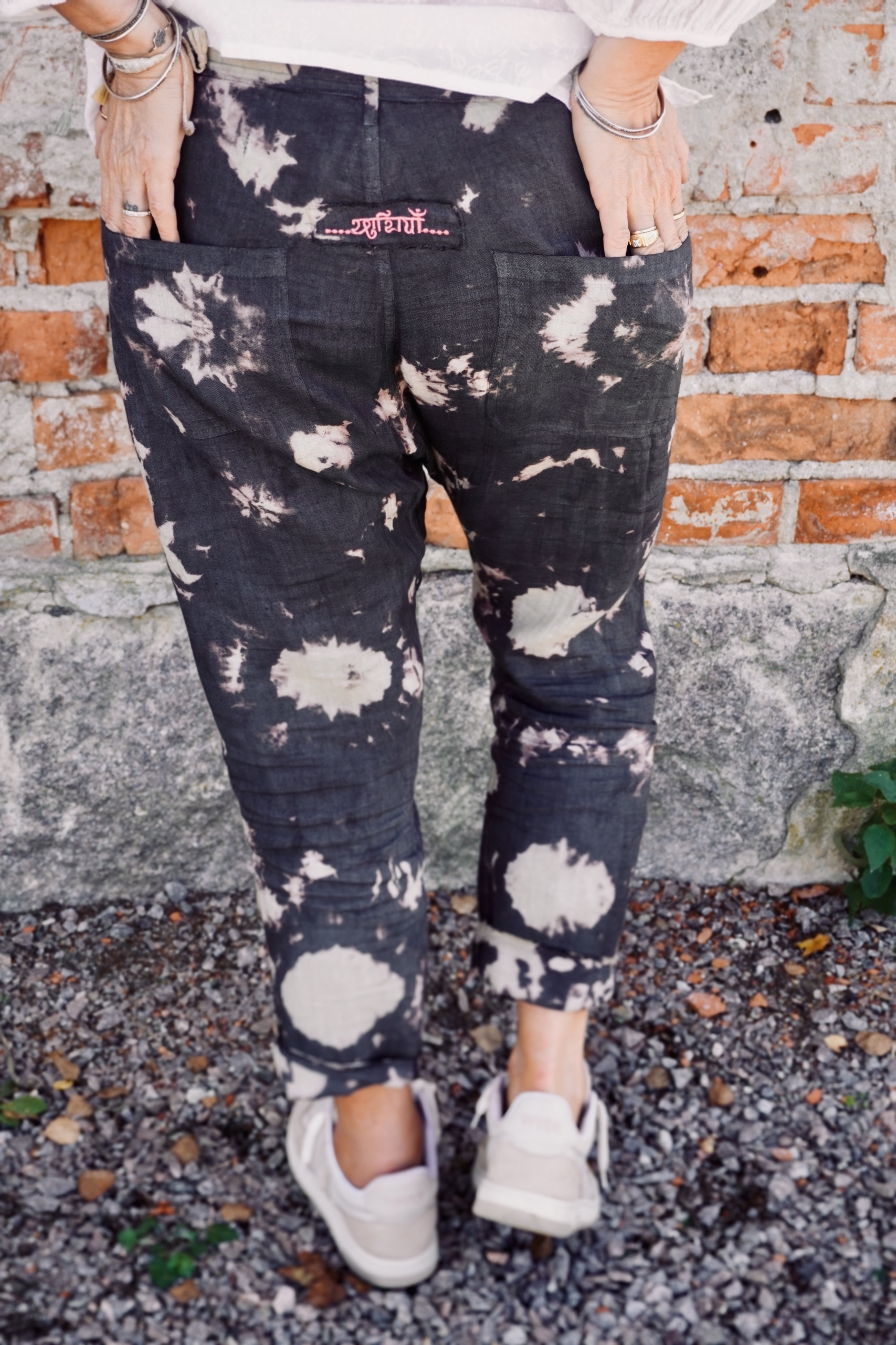 FEY  LINEN BATIK PANT CHARCOAL LATTE  - 8
