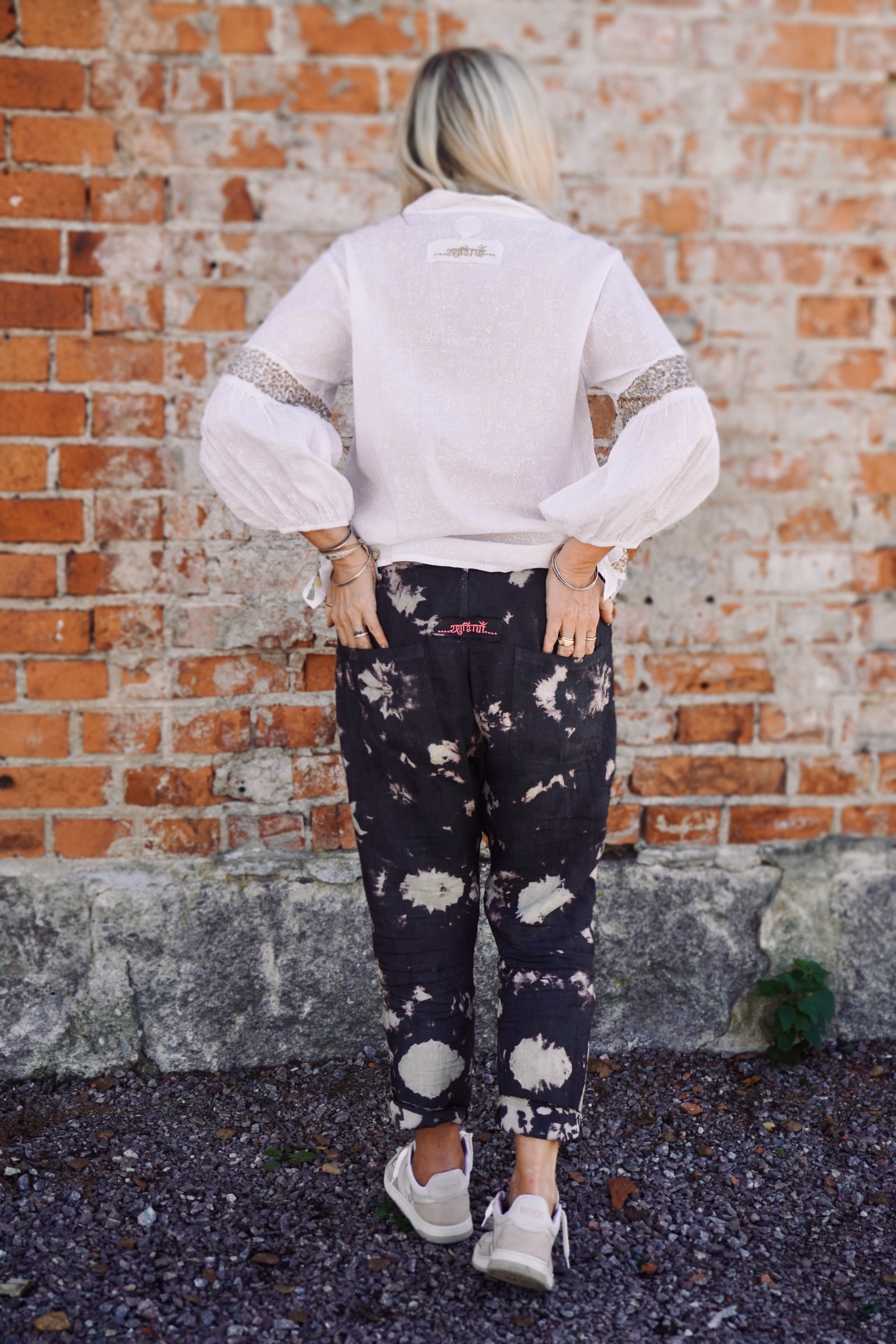 FEY  LINEN BATIK PANT CHARCOAL LATTE  - 6