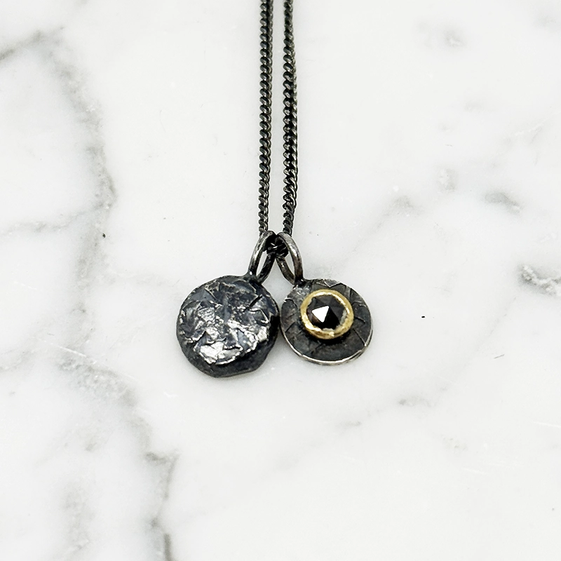 Diamond pendant DIAMONDS ARE FOREVER oxiderat silver/14k gold - 3