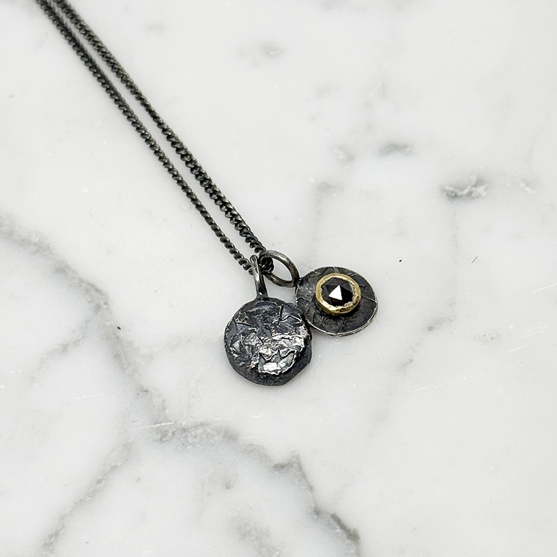 Diamond pendant DIAMONDS ARE FOREVER oxiderat silver/14k gold - 5