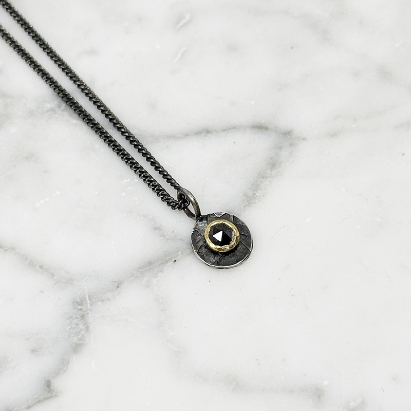 Diamond pendant DIAMONDS ARE FOREVER oxiderat silver/14k gold - 4