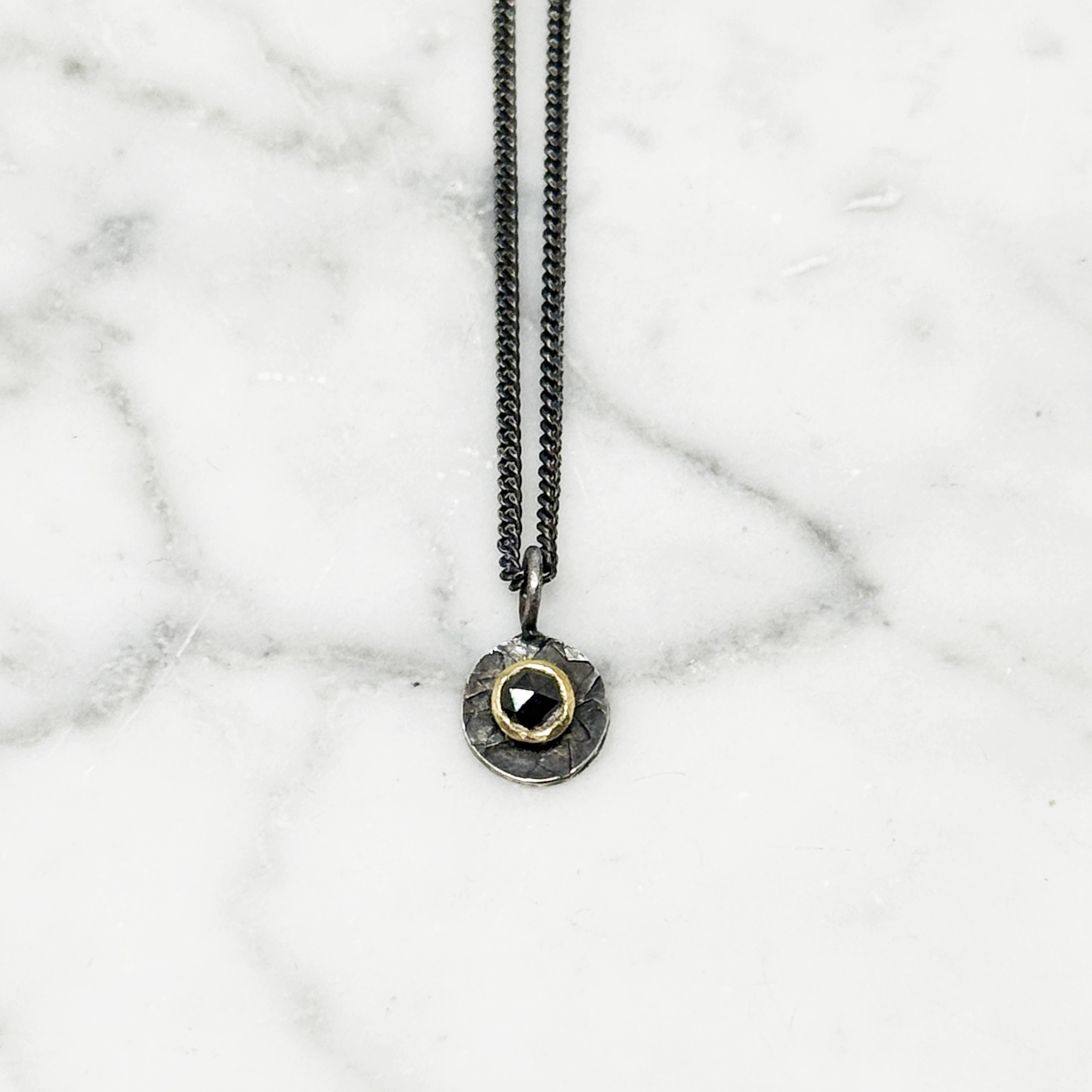 Diamond pendant DIAMONDS ARE FOREVER oxiderat silver/14k gold