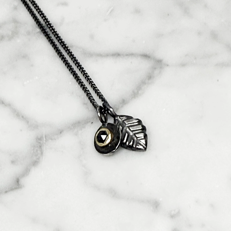 Diamond pendant DIAMONDS ARE FOREVER oxiderat silver/14k gold - 2