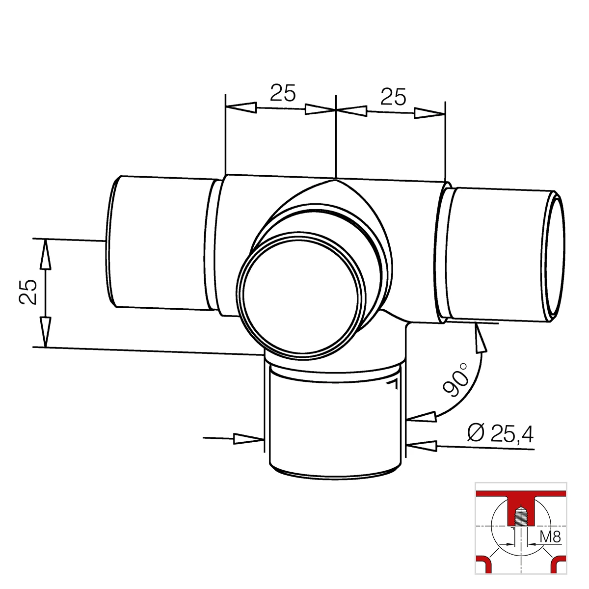 T-putki Extra Classic - 25,4mm - 3