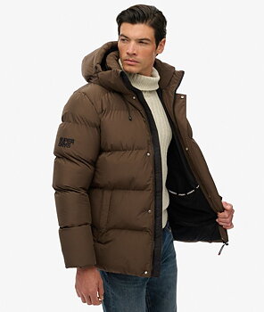 Superdry - Hooded 5 Baffle Sports Puffer - Slate Brown