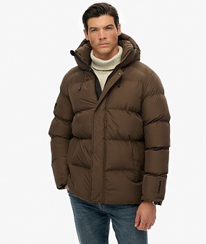 Superdry - Hooded 5 Baffle Sports Puffer - Slate Brown