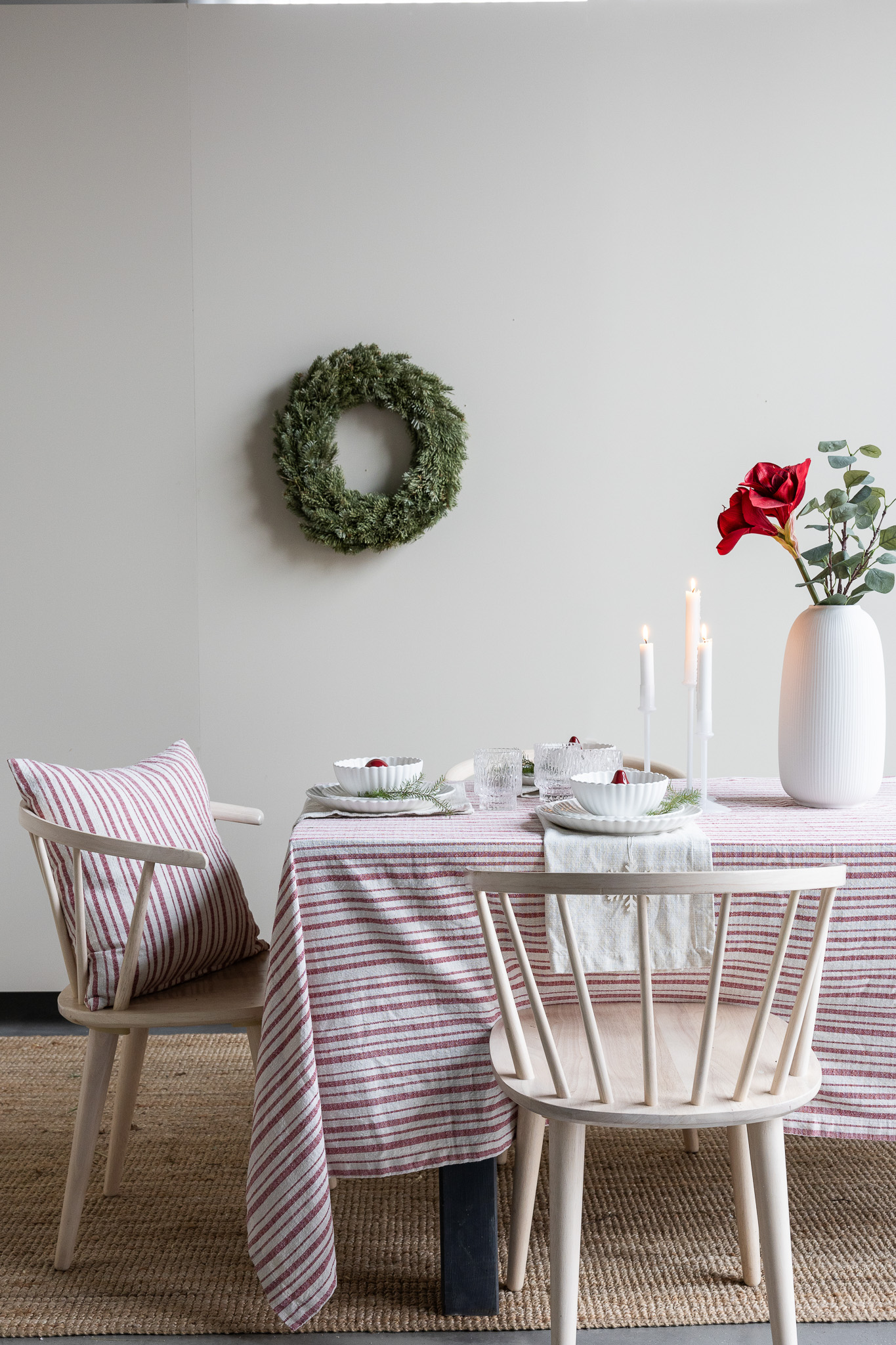 Karlelund - Natural/Red tablecloth - 250x140 cm - 4