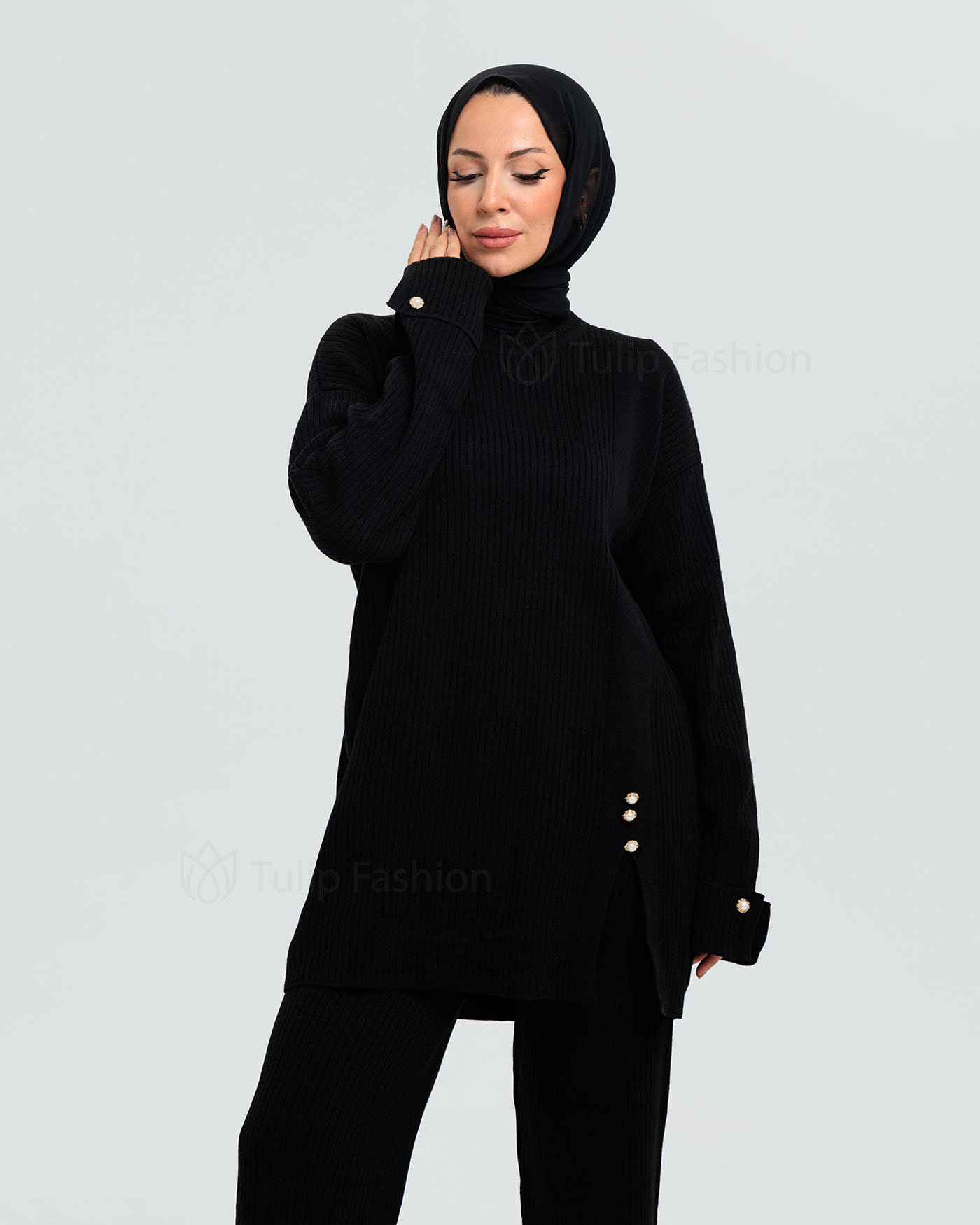 Tunic set with pants - Black - 8
