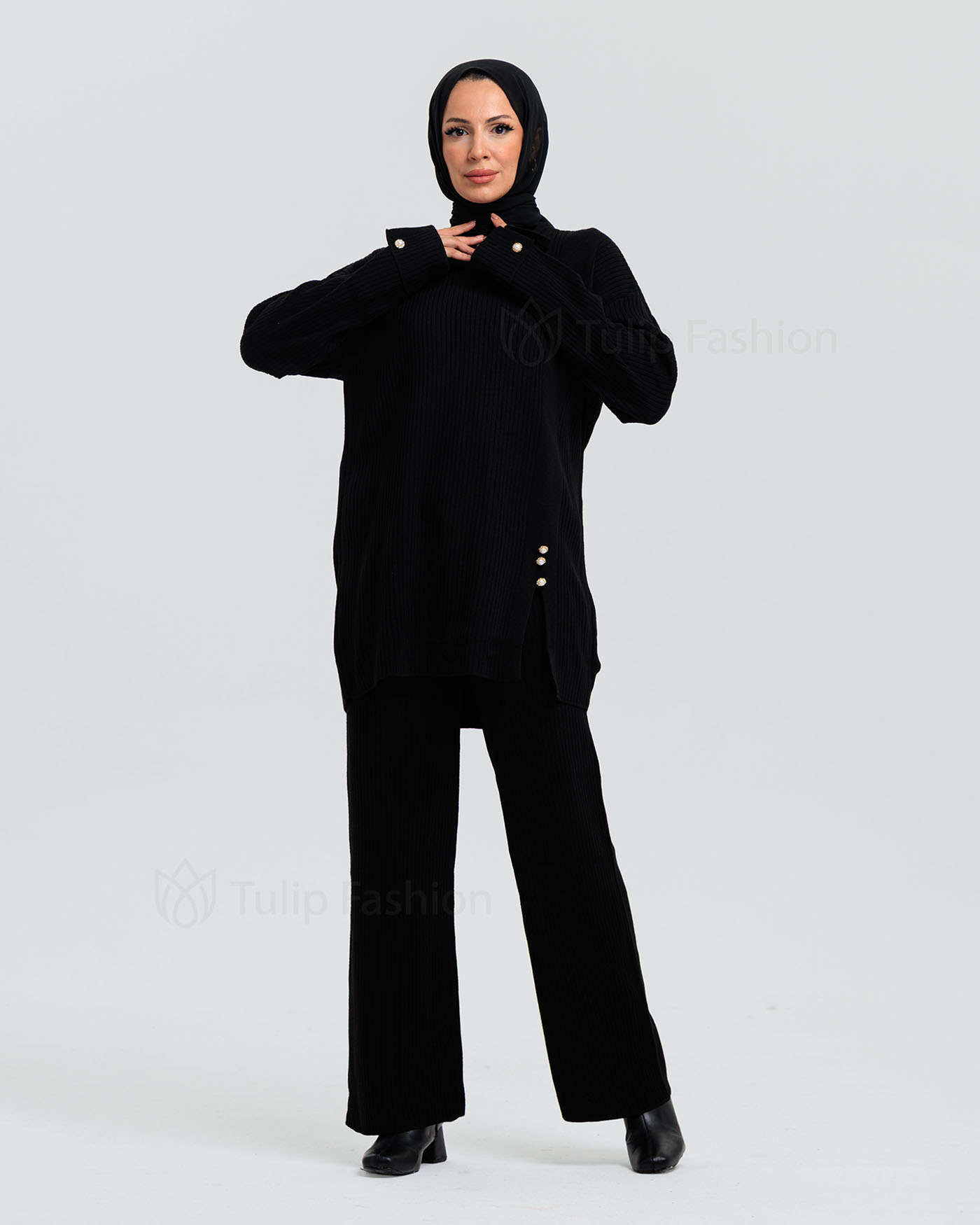 Tunic set with pants - Black - 3