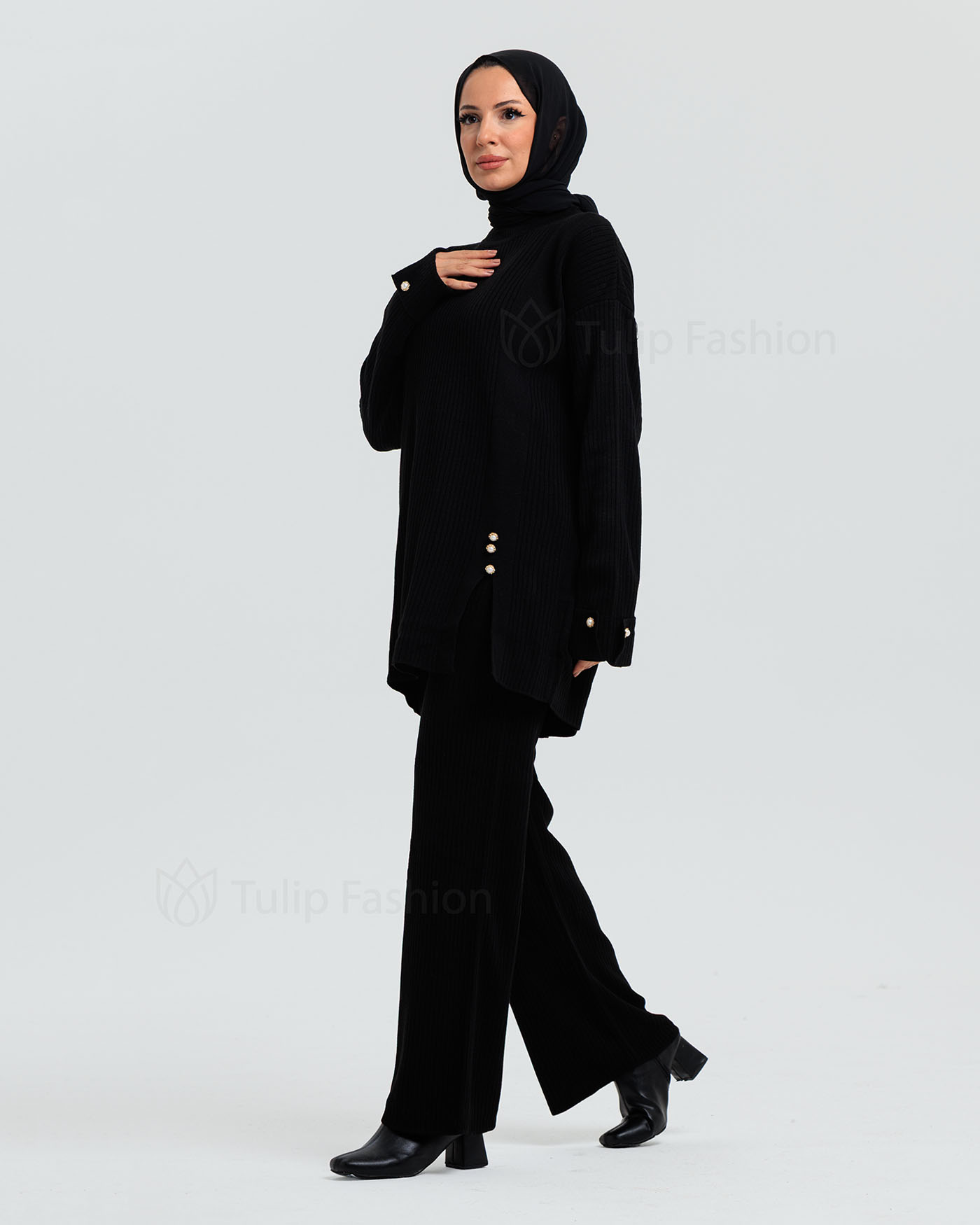 Tunic set with pants - Black - 4