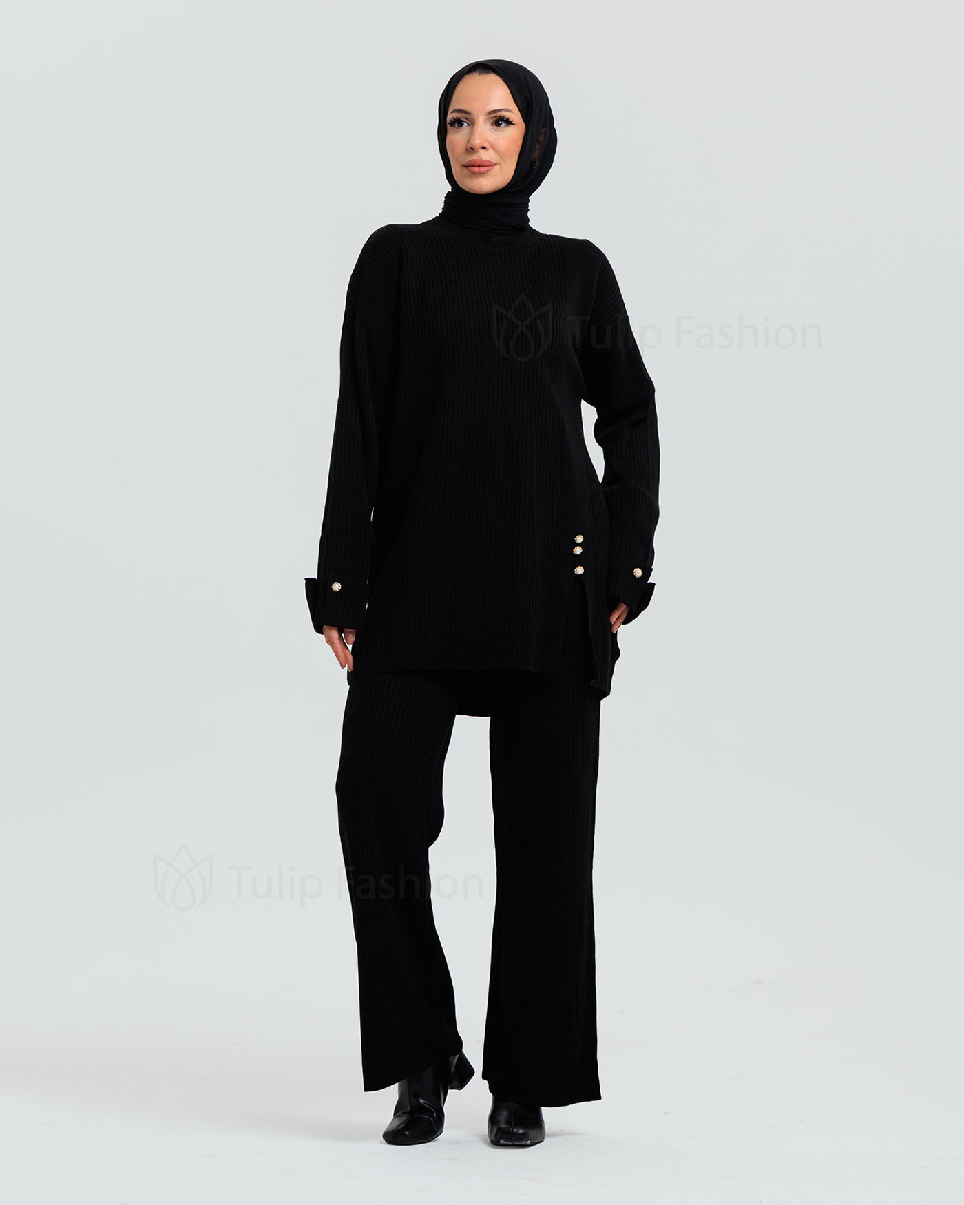 Tunic set with pants - Black - 2