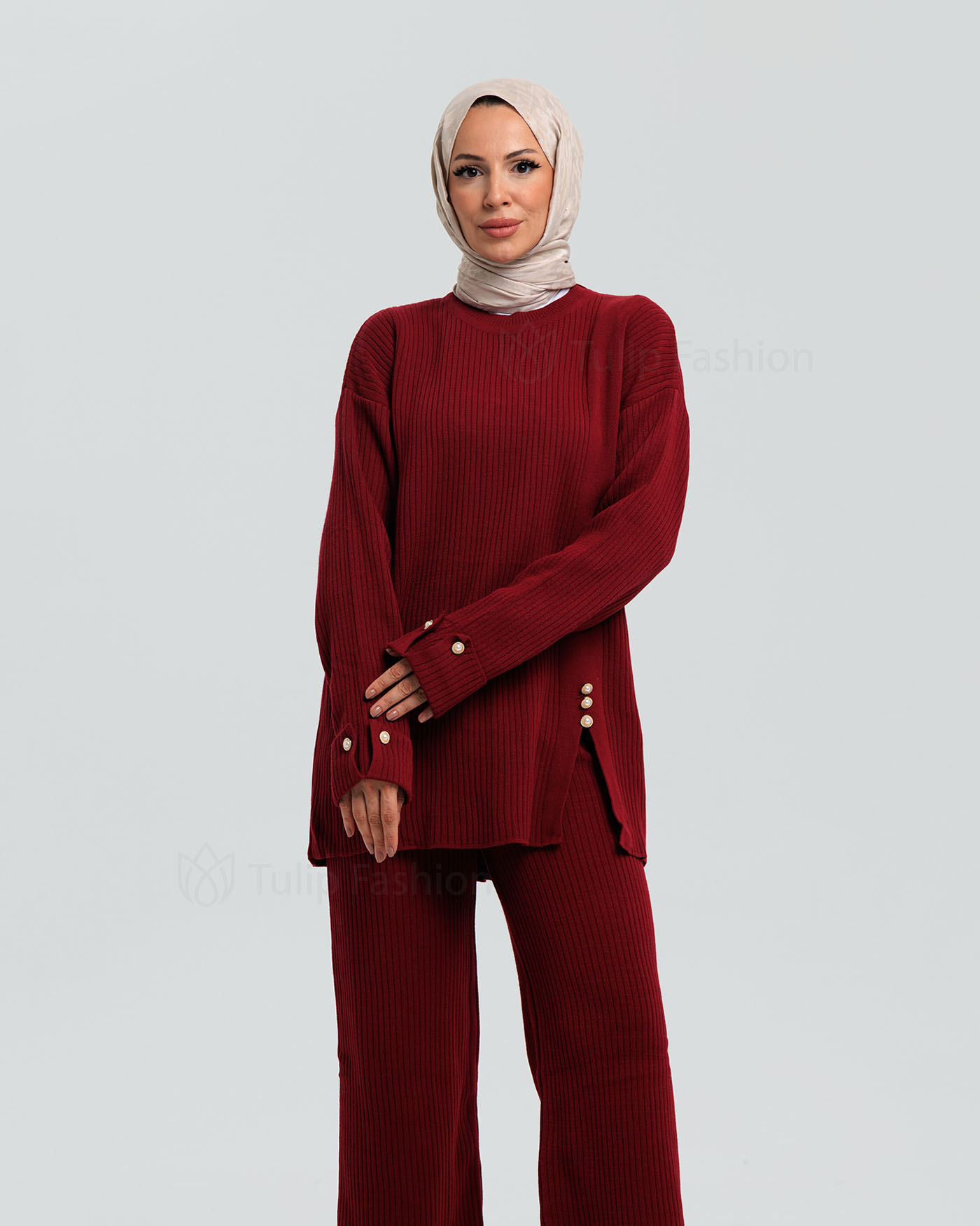 Tunic set with pants - Maroon - 5
