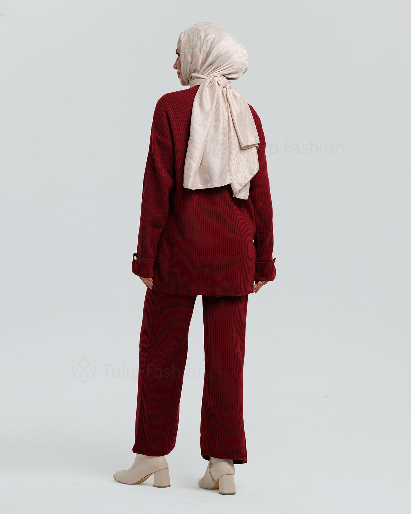 Tunic set with pants - Maroon - 4
