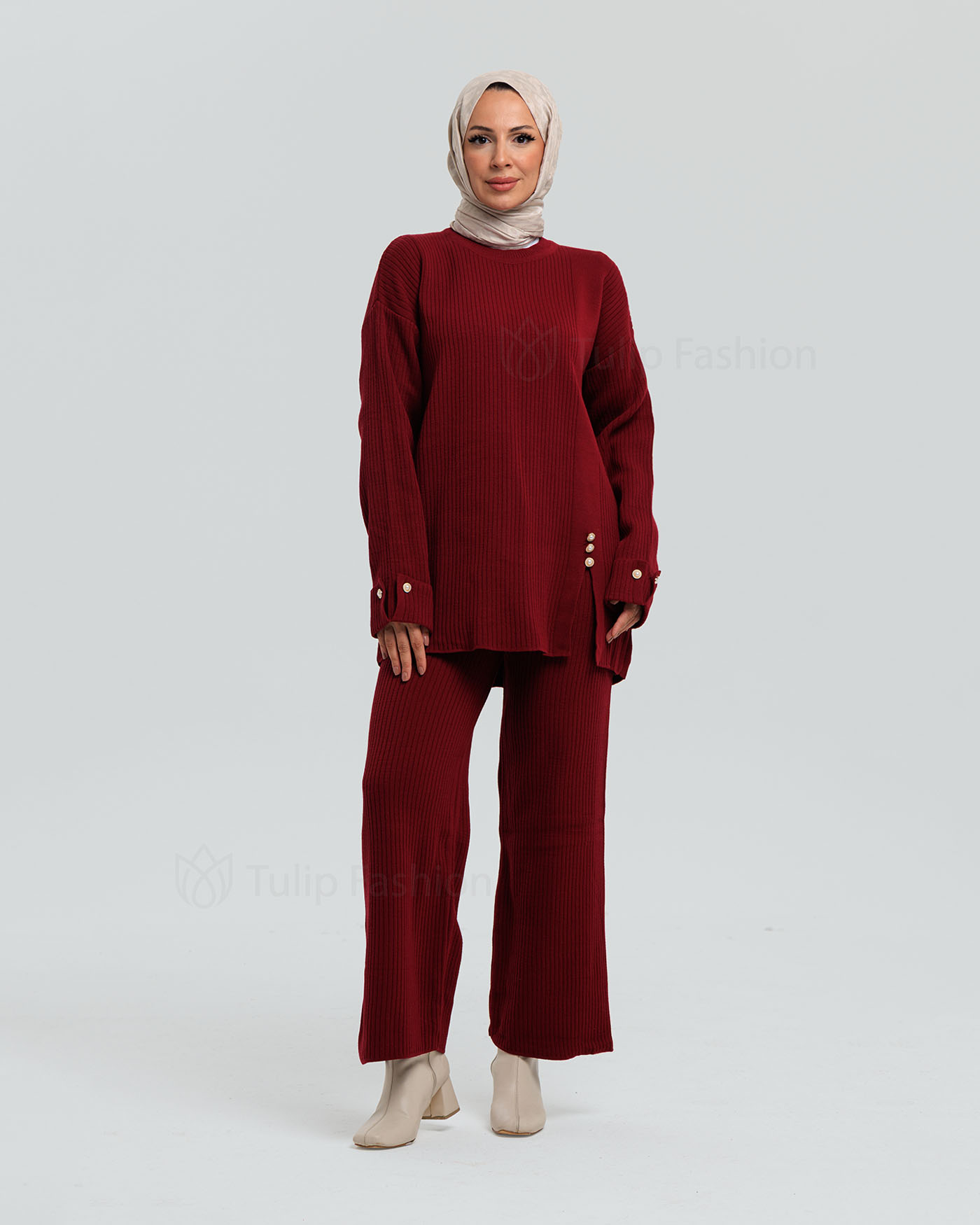 Tunic set with pants - Maroon - 2