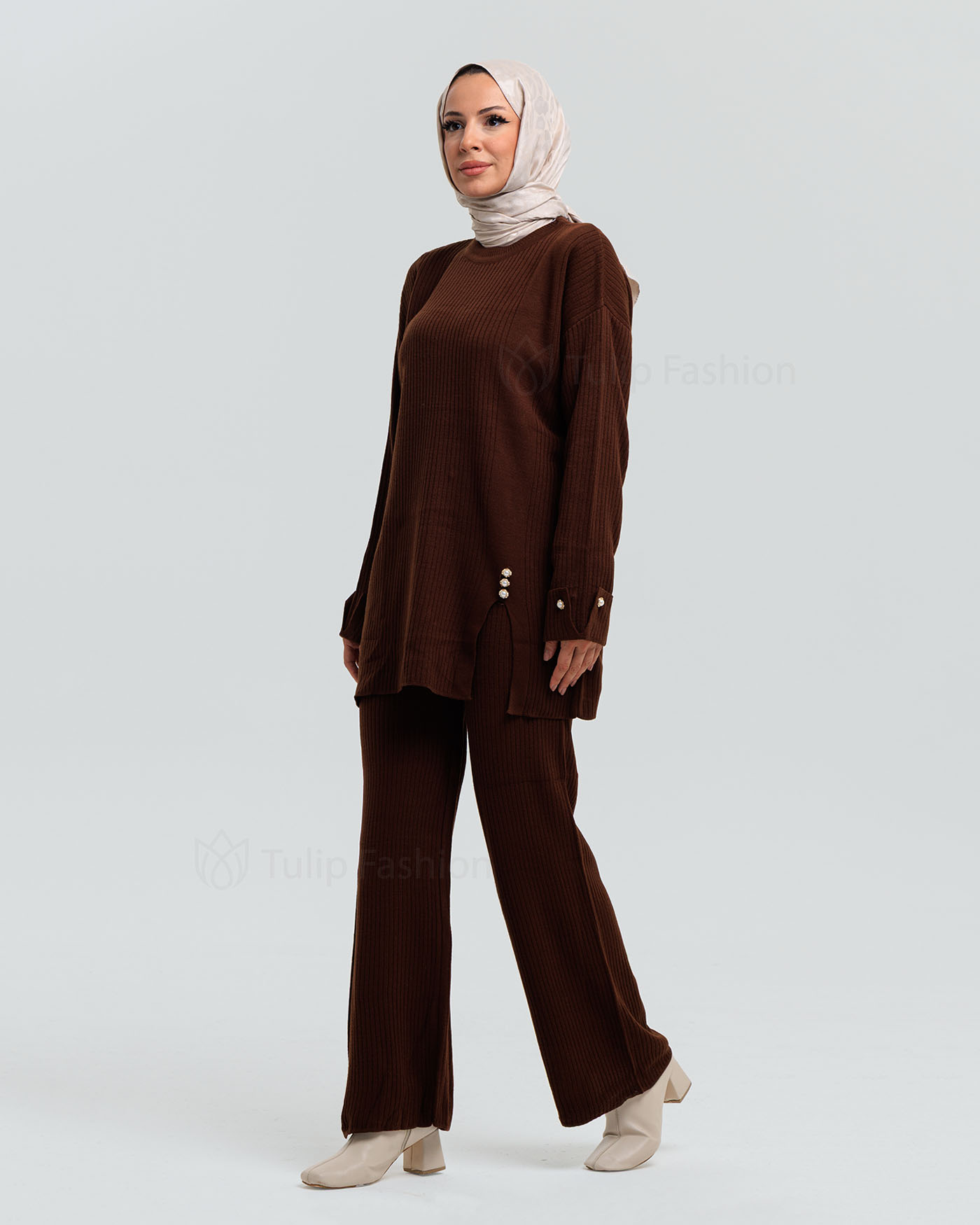 Tunic set with pants - Dark Brown - 2