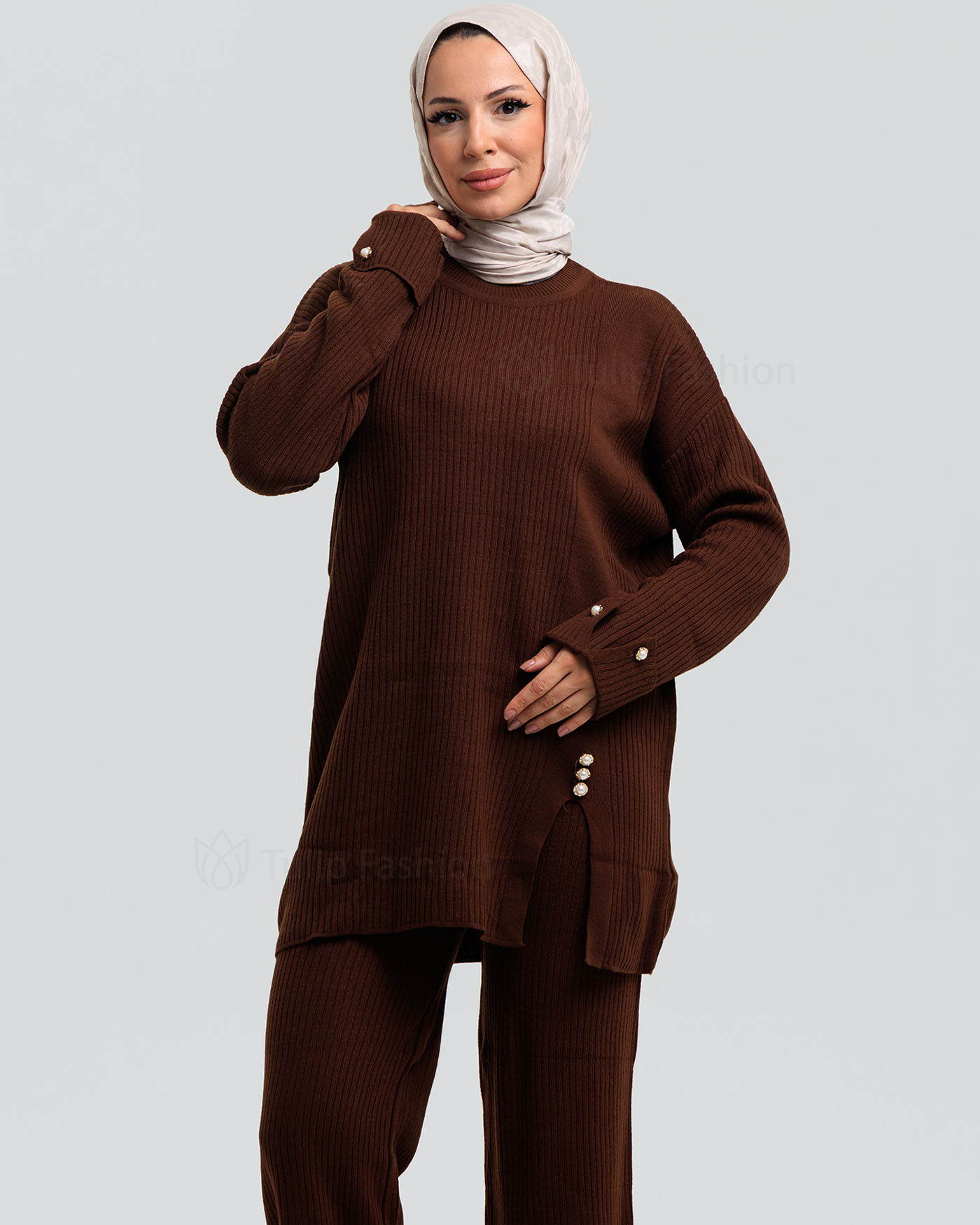 Tunic set with pants - Dark Brown - 7