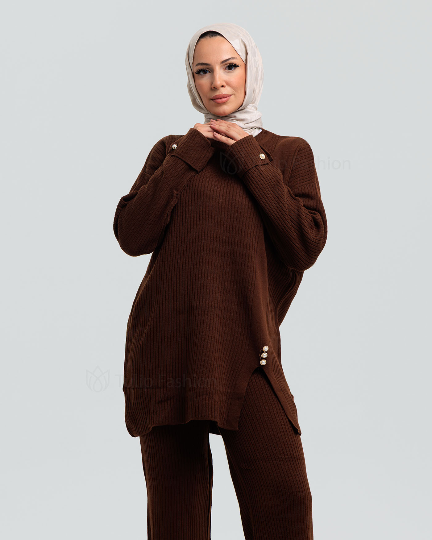Tunic set with pants - Dark Brown - 4