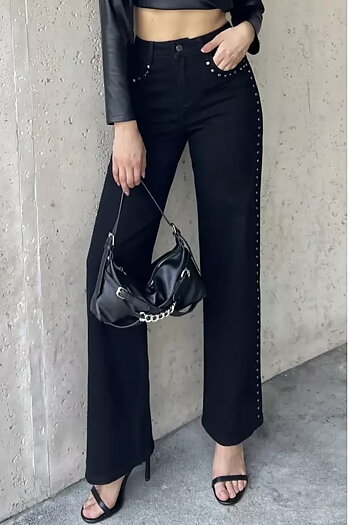 Qnuz - Jeans With Studs Black Denim