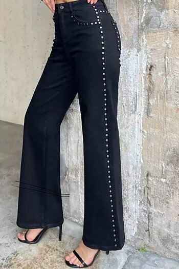 Qnuz - Jeans With Studs Black Denim