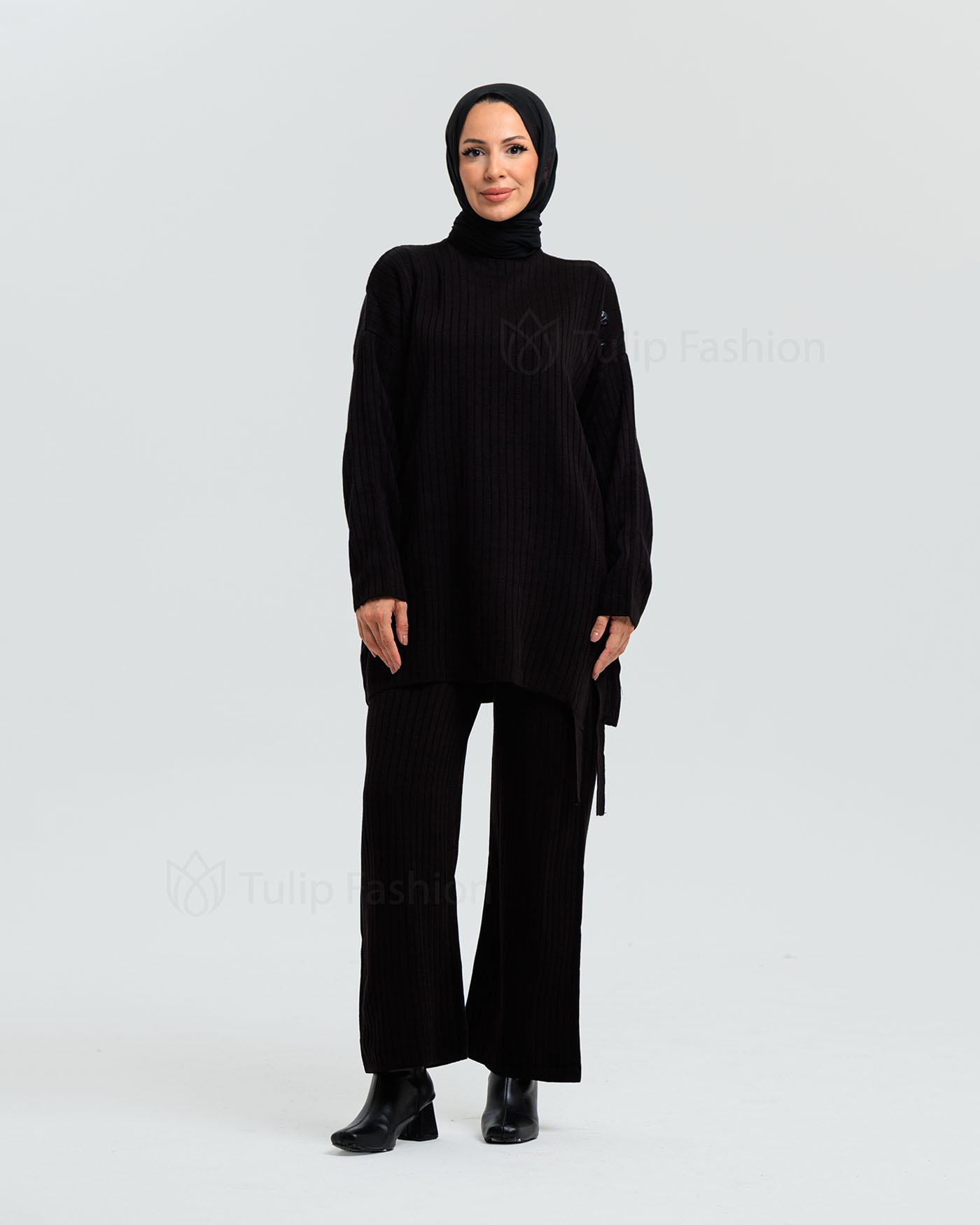 Tunic set with pants - Black - 2