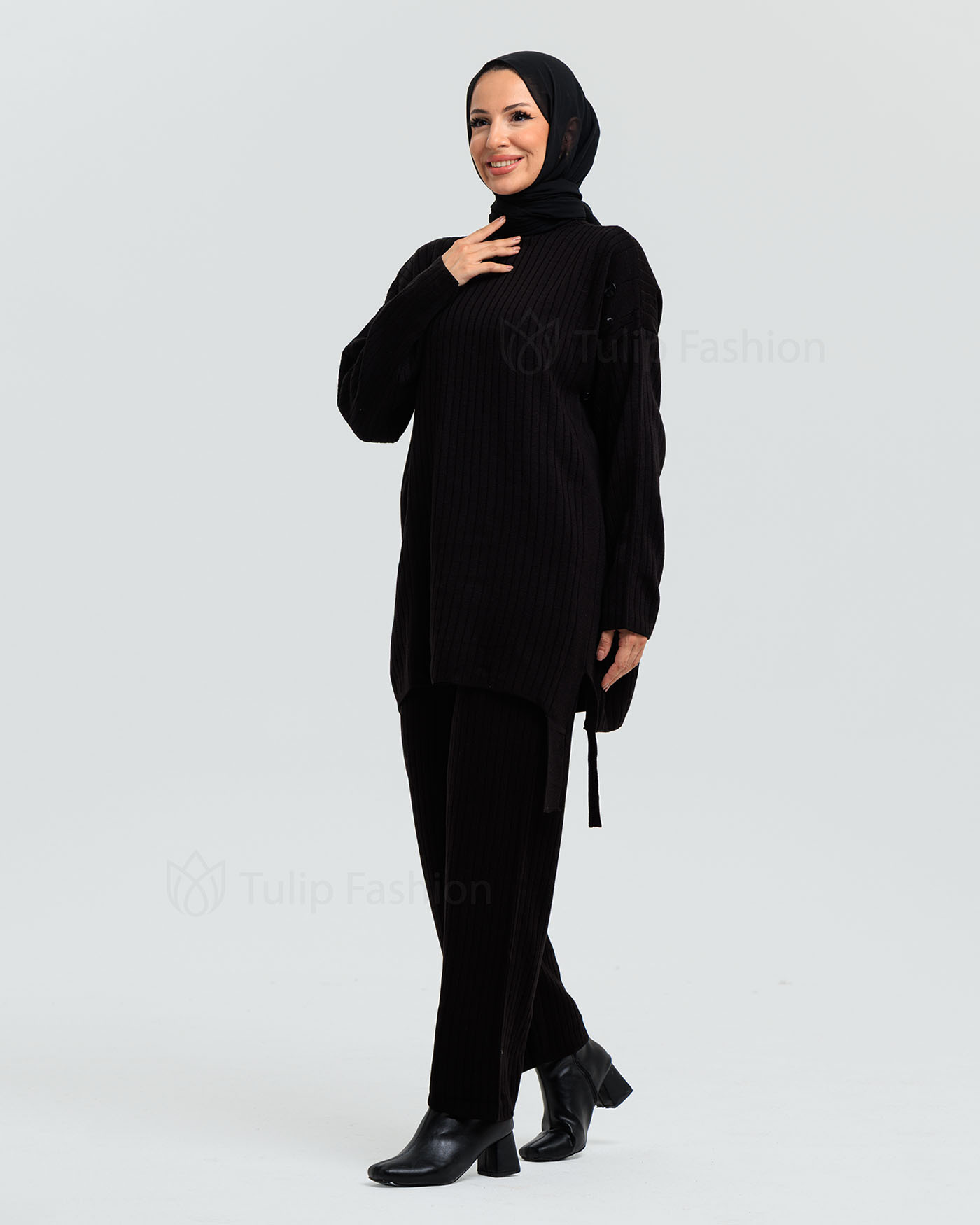Tunic set with pants - Black - 5