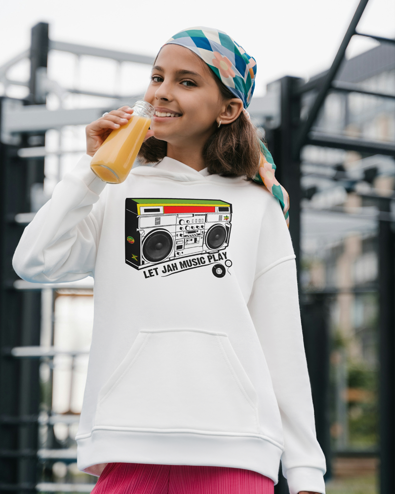 Let Jah Music Play Kids Hoodie White