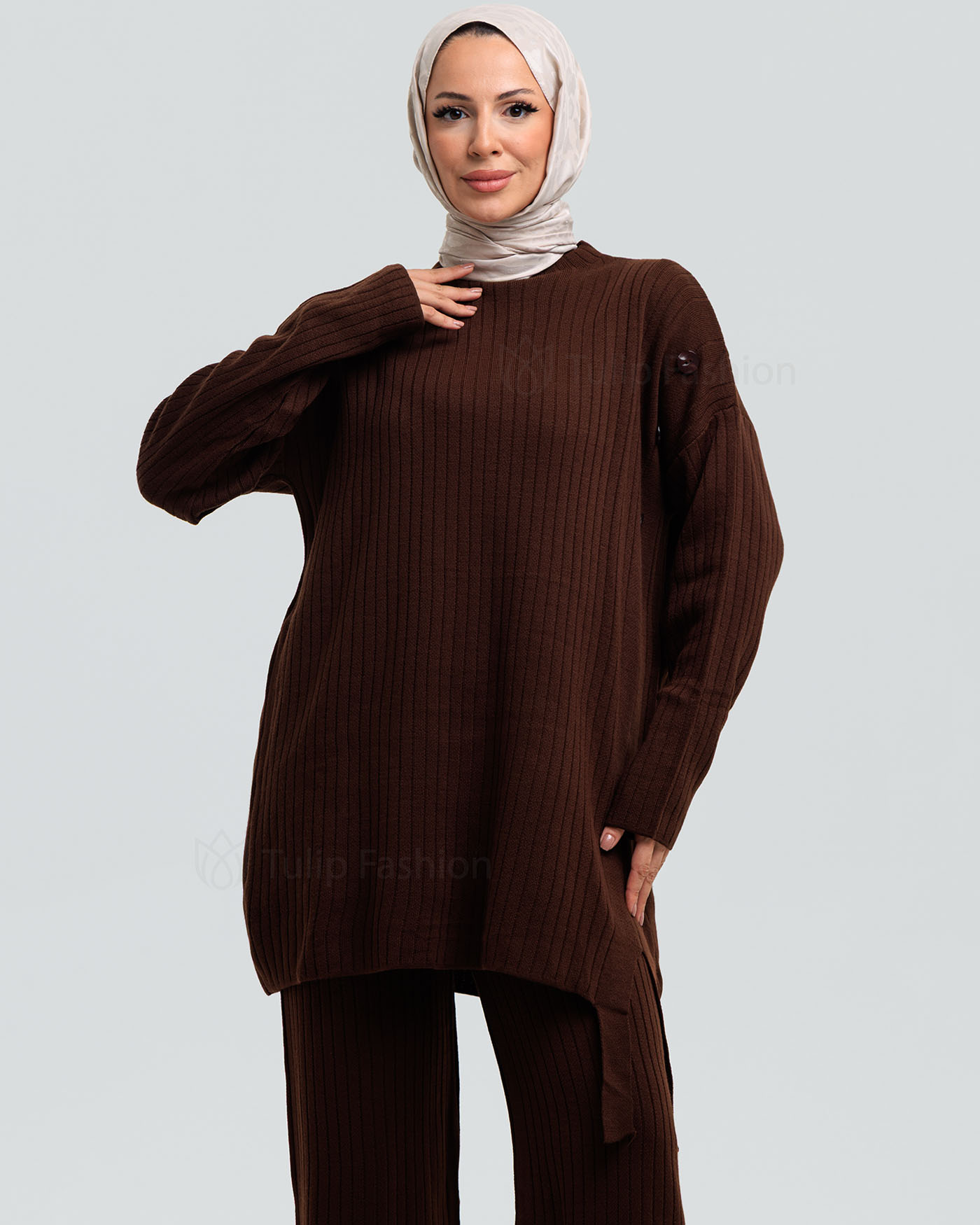 Tunika set med byxor - Mörkbrun - 3