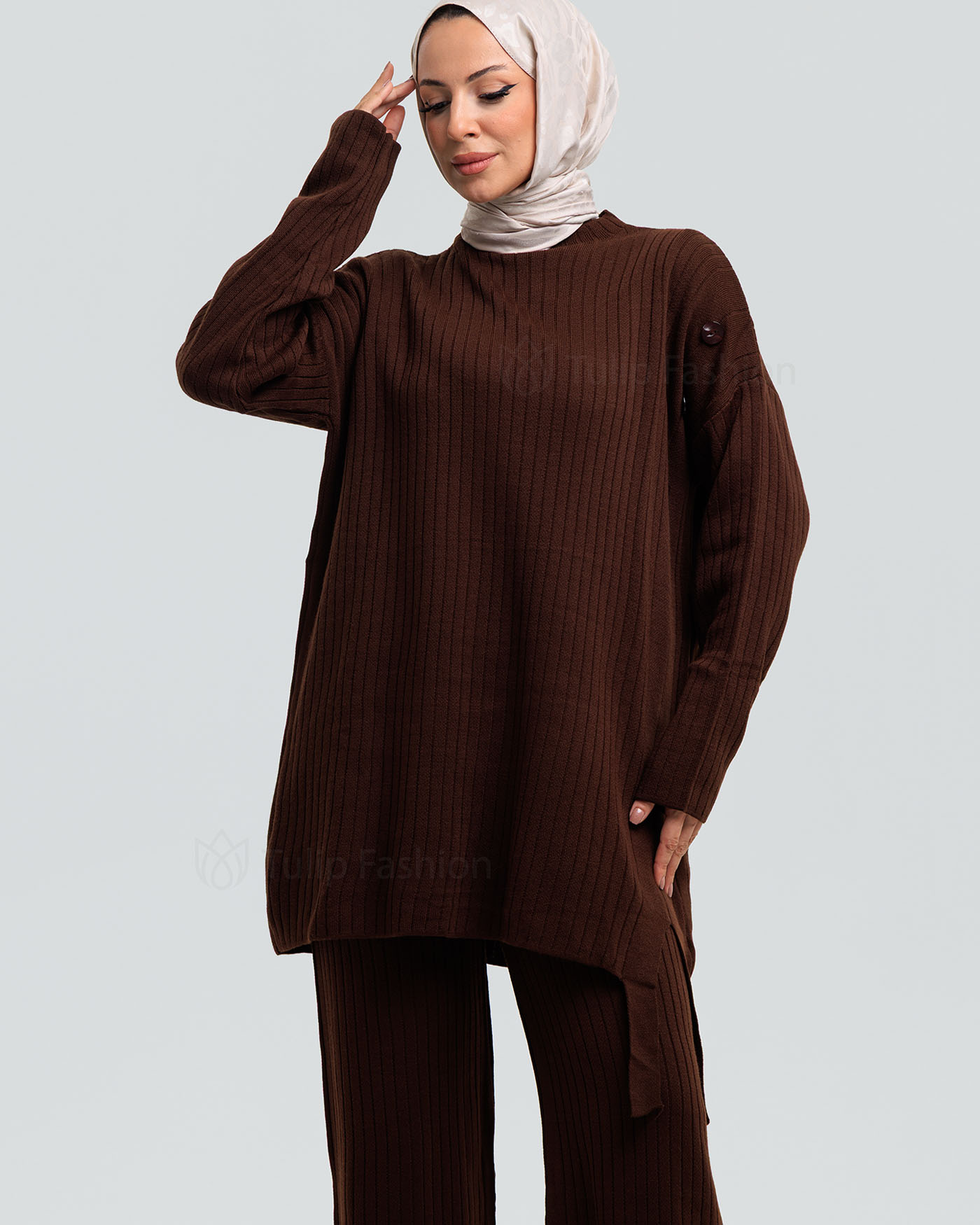 Tunika set med byxor - Mörkbrun - 4