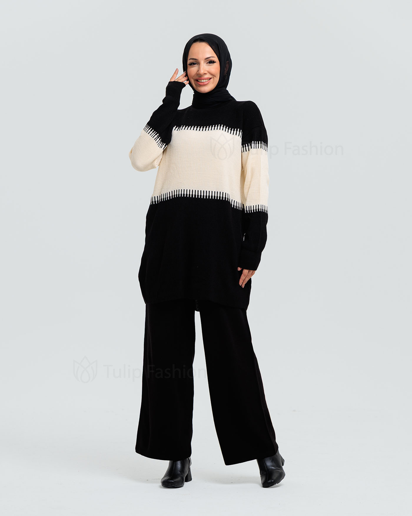 Tunic set with pants - Black - 2