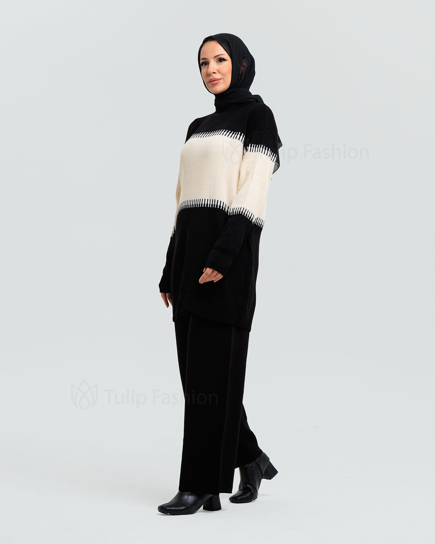 Tunic set with pants - Black - 3