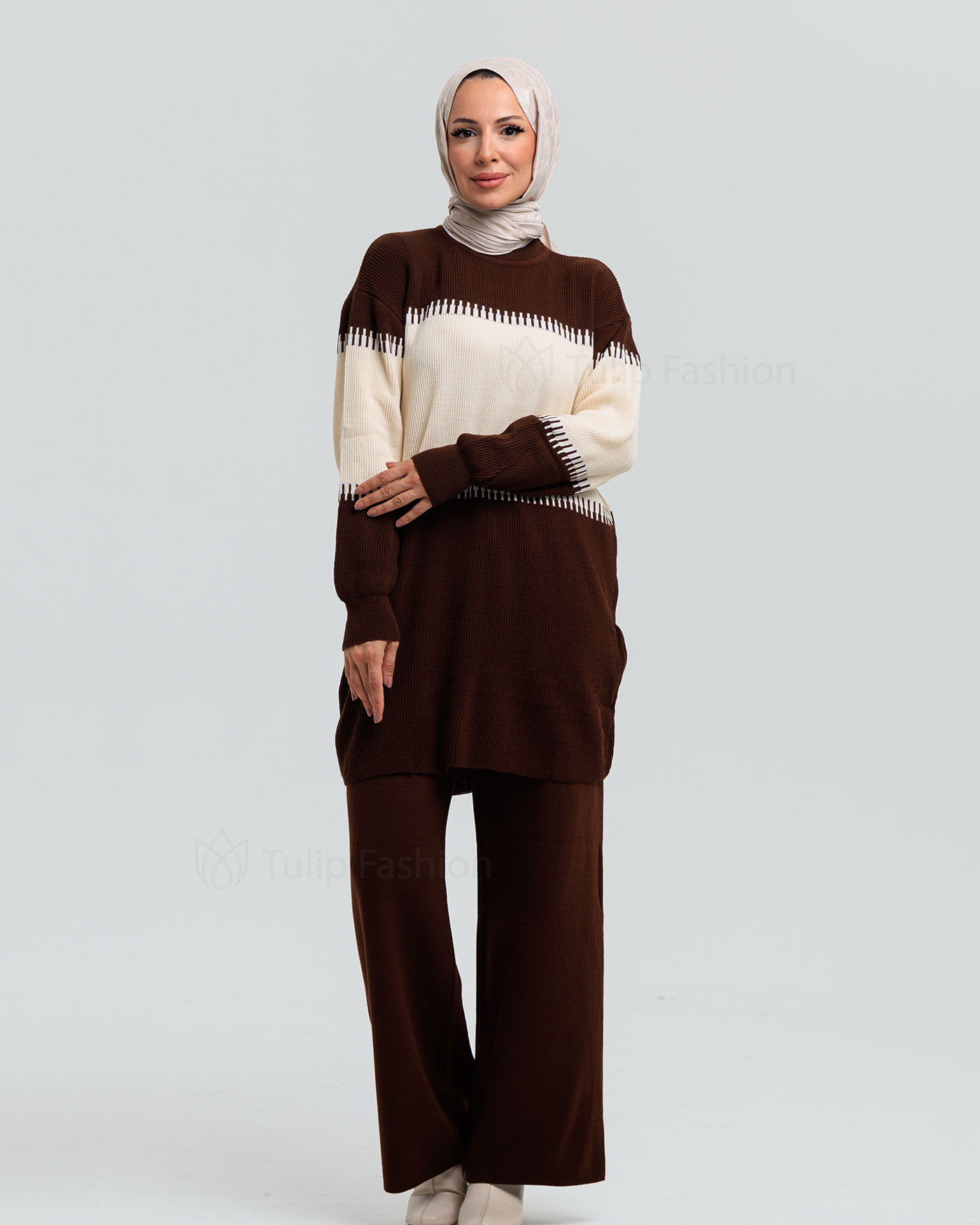 Tunic set with pants - Dark Brown - 7