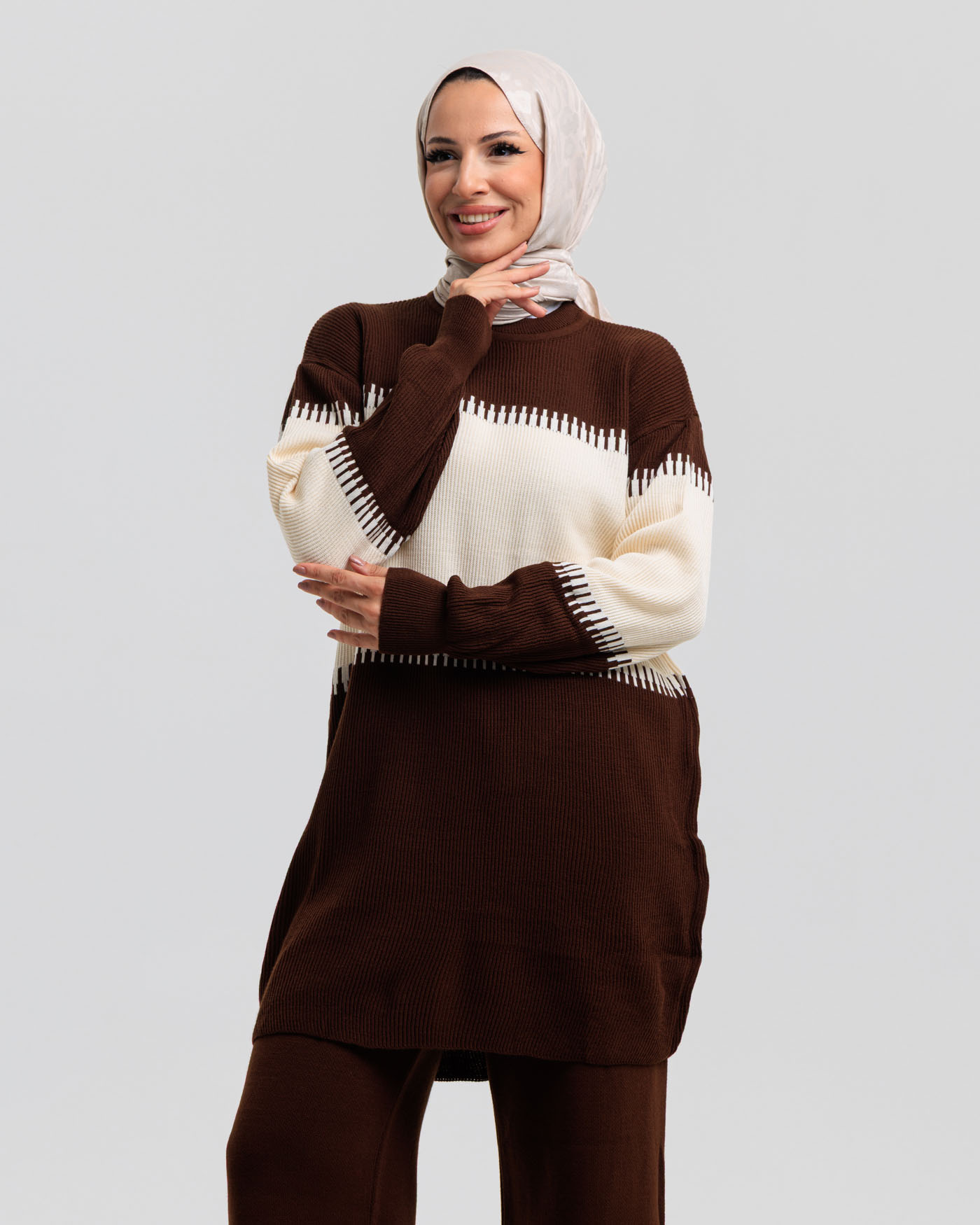 Tunic set with pants - Dark Brown - 3