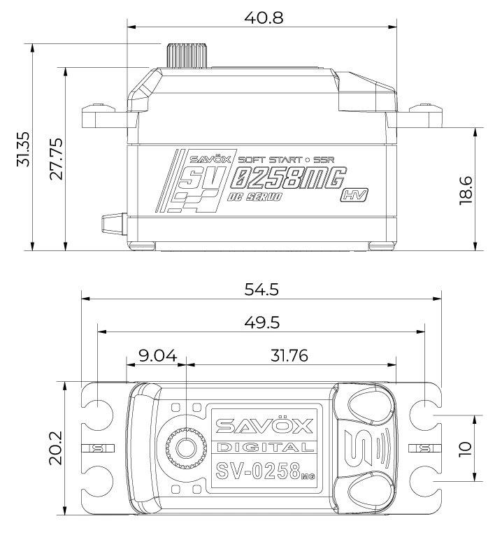 SAVÖX SV-0258MG Servo 8Kg 0,11s HV Metalldrev Lågprofil - 4