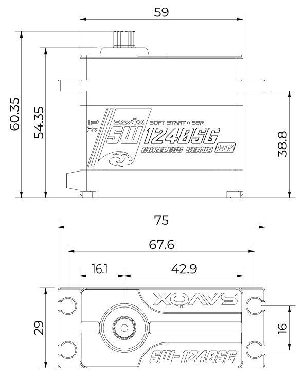 SAVÖX SW-1240SG Servo 65Kg 0,17s HV Alu Brushless Ståldrev WP - 2