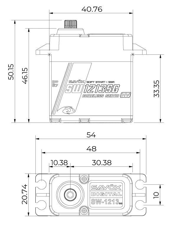 SAVÖX SW-1213SG Servo 38Kg 0,16s HV Alu Brushless Ståldrev WP - 6