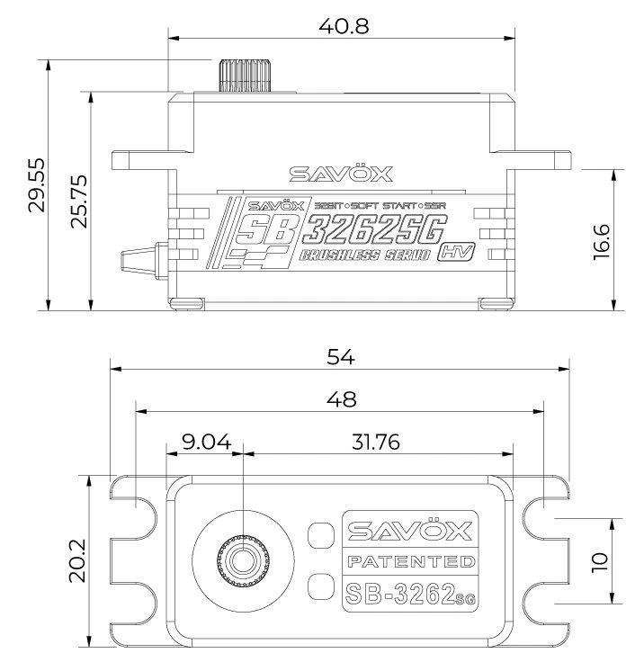 SAVÖX SB-3262SG Servo 28Kg 0,08s HV Alu Brushless Ståldrev Lågprofil - 6