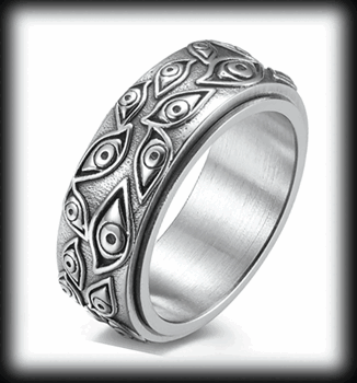 9 mm. Spinner ring i rostfritt stål. Det allseende ögat.