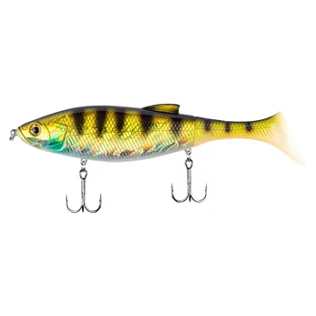 hybrid bait for pike fishing, a vibrating hard bait with rubber paddle tail