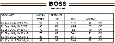 Boss Equestrian Size Chart
