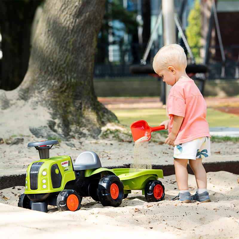FALK Traktor CLAAS ride-on med vagn, kratta, spade & ratt med tuta 1-3år - 7