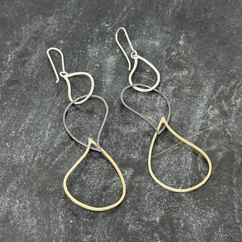 Örhänge - TRIPPLE  TEAR DROP  - silver/mässing/ox.silver - 3