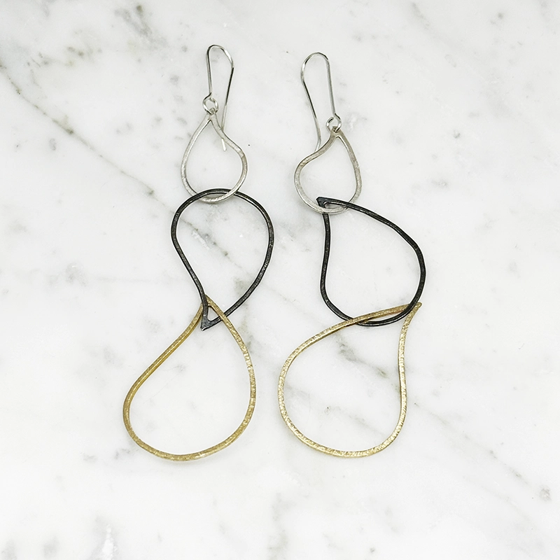 Örhänge - TRIPPLE  TEAR DROP  - silver/mässing/ox.silver - 2