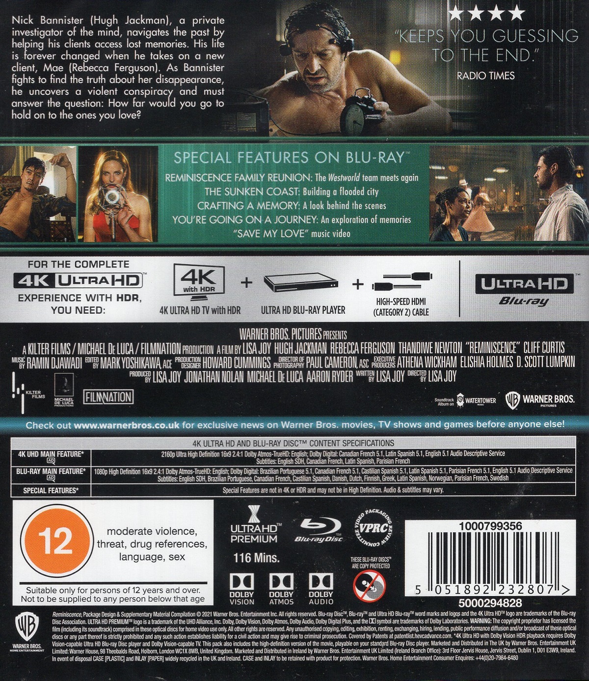 Reminiscence (ej svensk text) (4K Ultra HD + Blu-ray) - 2