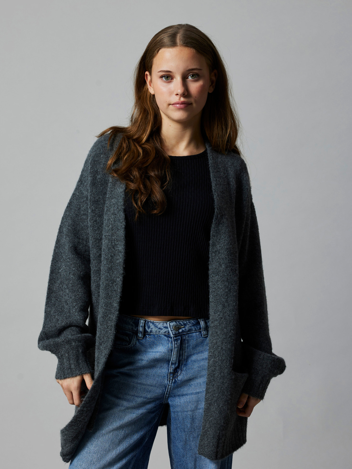 NLFNAVA LS LONG KNIT CARDIGAN NOOS Dark Grey Melange - 5